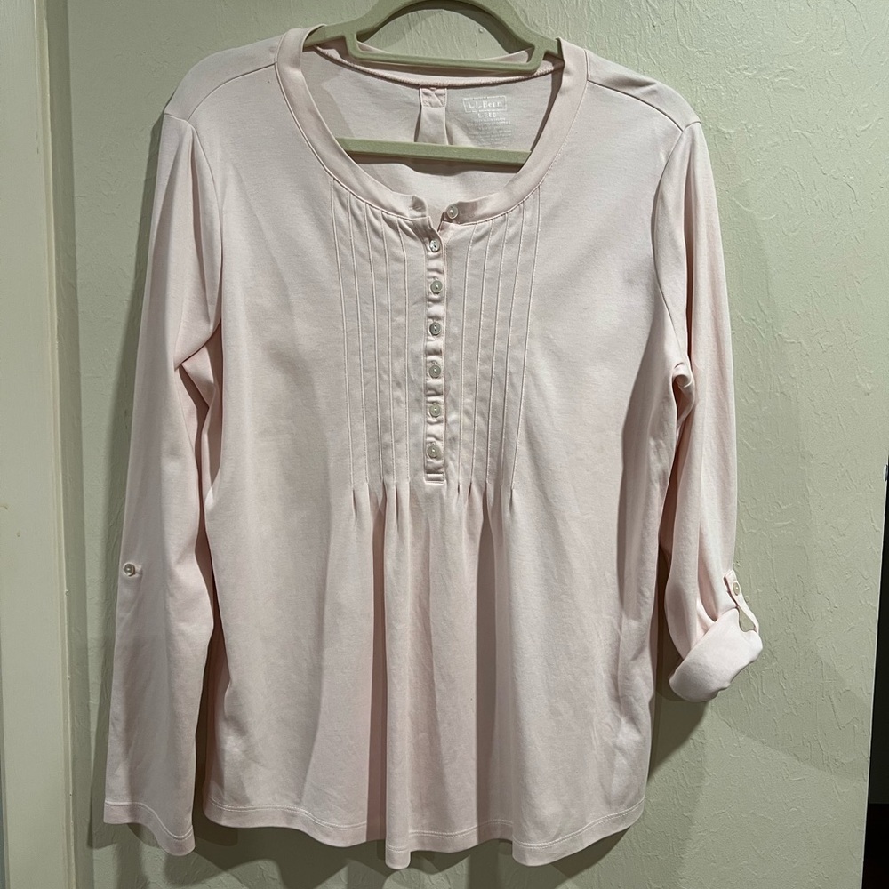 L.L. Bean Pink Pleated Bib Collar Blouse